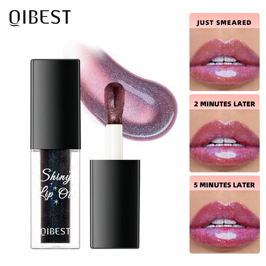 QIBEST Mirror Black Lip Oil Color Changing Lipstick Moisturizing Shiny Lip Gloss Oil Plumping Lasting Diamond Lipgloss Cosmetics Peaceful Pleasures Health and Wellness