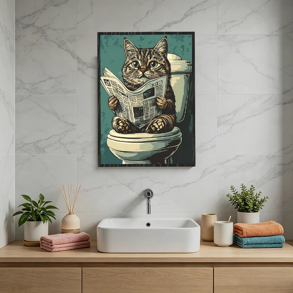 Funny Cat Vintage Canvas Wall Art | Nordic Bathroom Poster Print Canvas Wall Art Peaceful Pleasures Health and Wellness