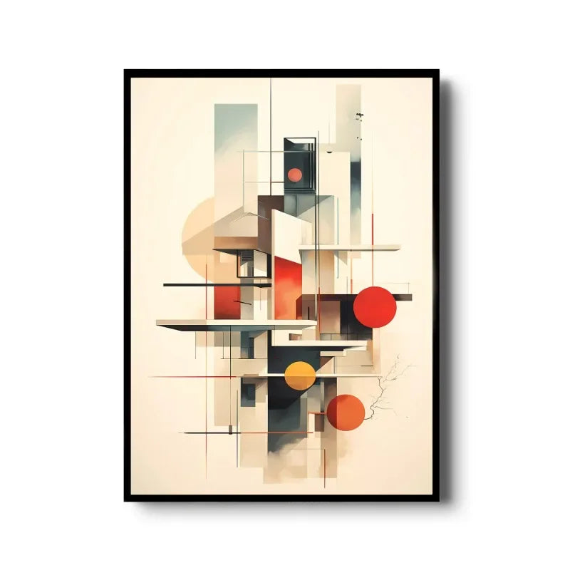 Vintage Bauhaus Abstract Geometric Canvas Wall Art Print