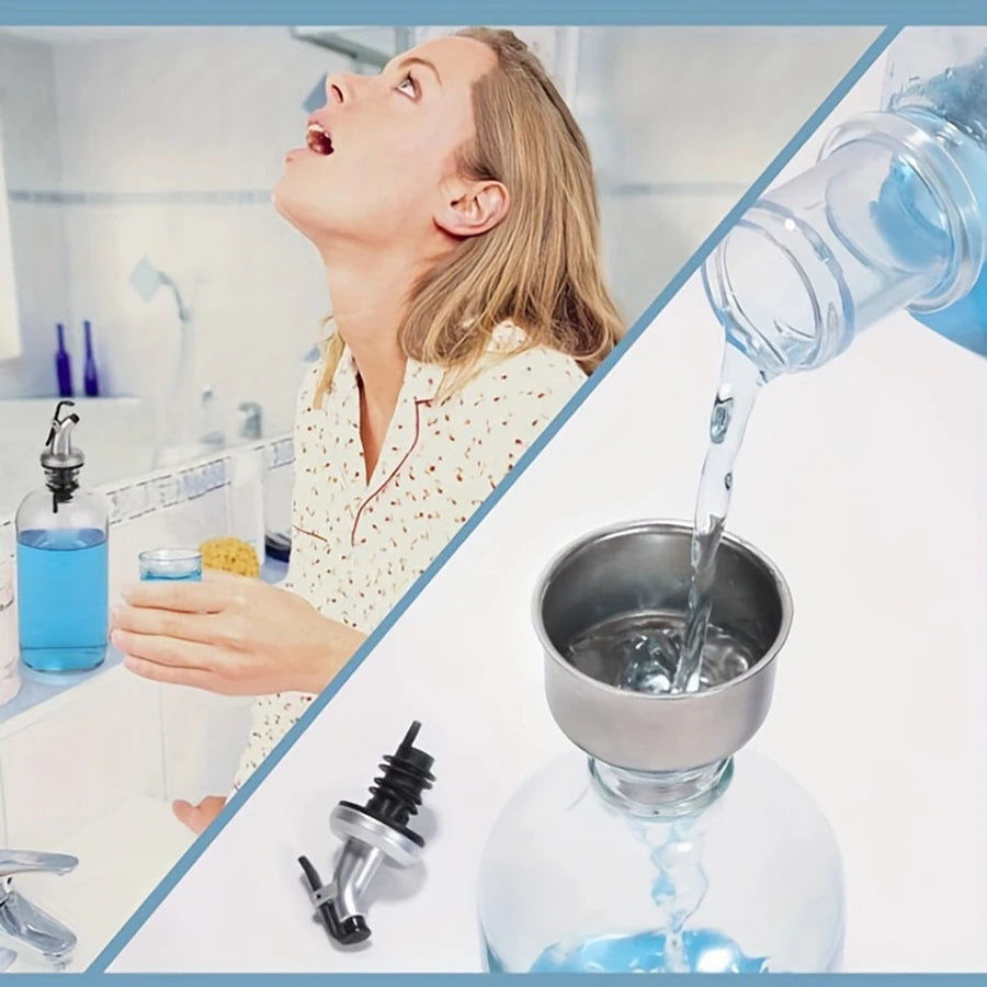 2pcs Refillable Mouthwash Dispenser Bottles – 16oz Clear 500ml Bathroom Containers with Pour Spout & Funnel