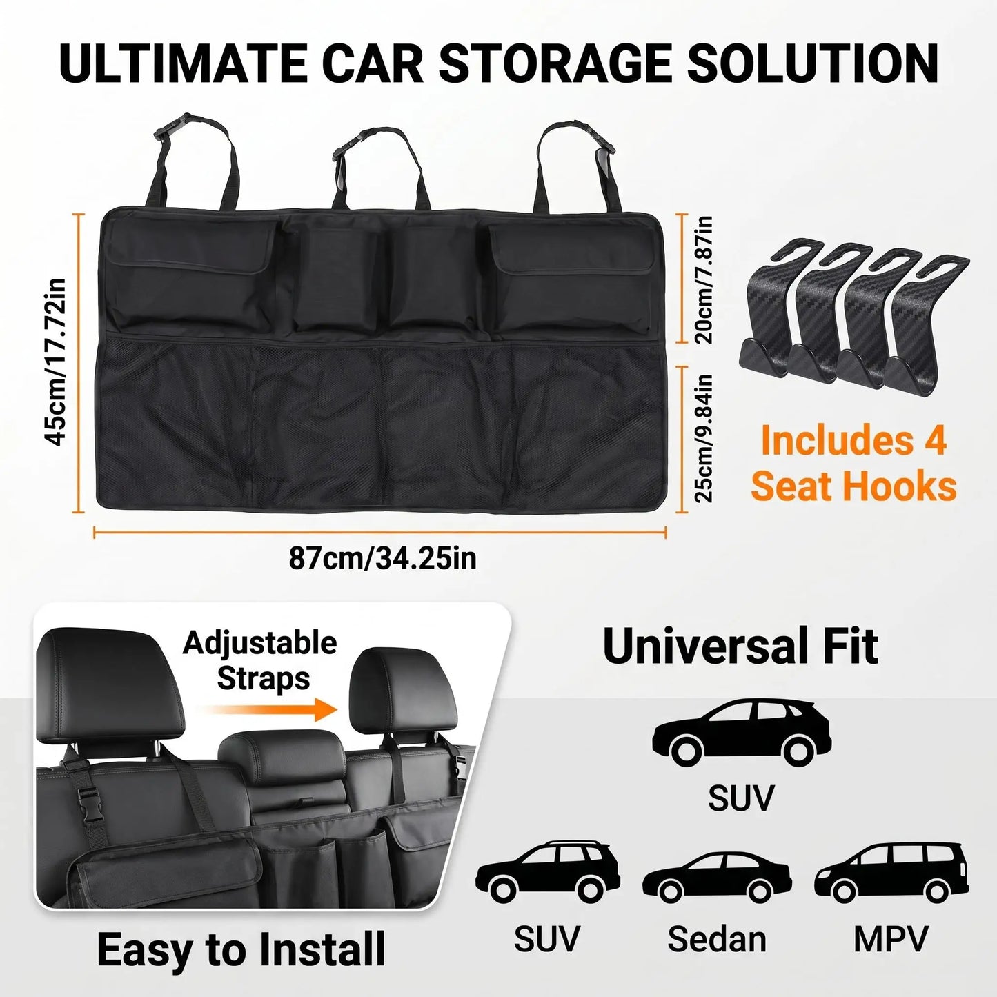 Car Trunk & Backseat Hanging Organizer – SUV Truck Van Storage