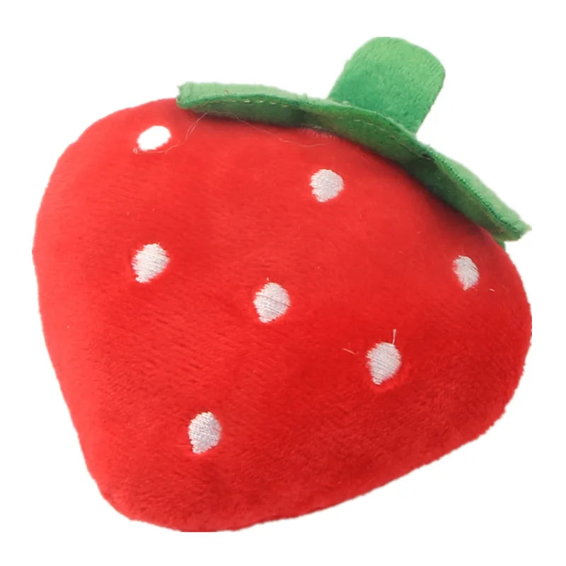 Pet Toys Plush Squeaky Toy Bite-Resistant Clean Dog Chew Puppy Training Toy Soft Banana Bone Vegetable Fruit Pet Supplies DC05 Peaceful Pleasures Health and Wellness Red strawberries