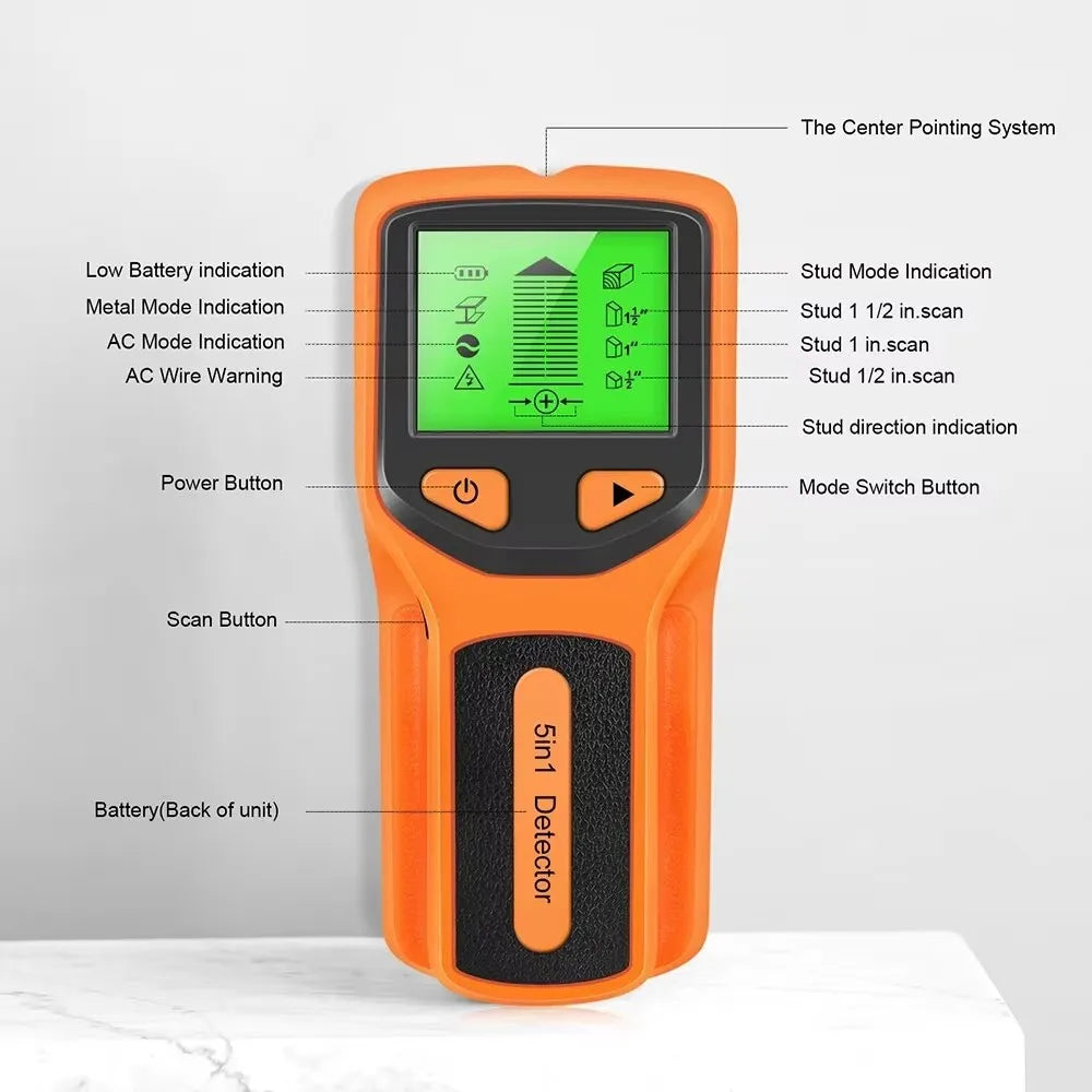 5-in-1 Wall Detector with LCD Display, Digital Handheld Scanner for AC Wire Metal Wood Pipe & Cable Accurate Locator Stud Finder Peaceful Pleasures Health and Wellness
