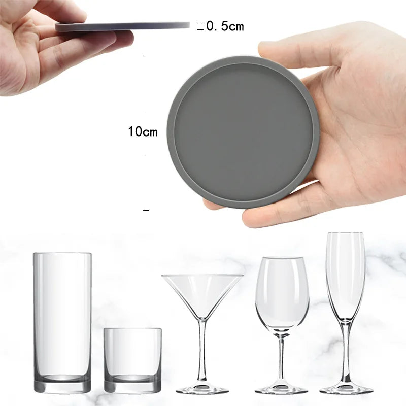 6-Piece Non-Slip Silicone Coaster Set with Holder – Round Cup Mats for Home & Kitchen
