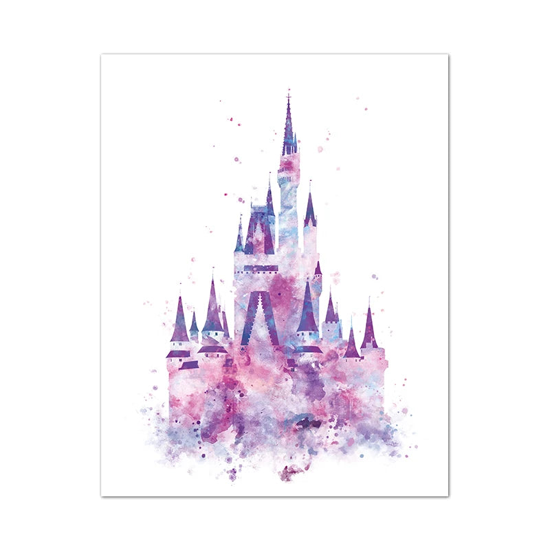Watercolor Princess Castle Canvas Print | Girls Nursery Wall Art