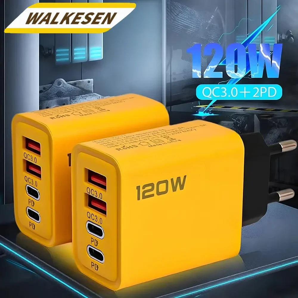 120W 4-Port USB-C Fast Wall Charger for Phones & Tablets