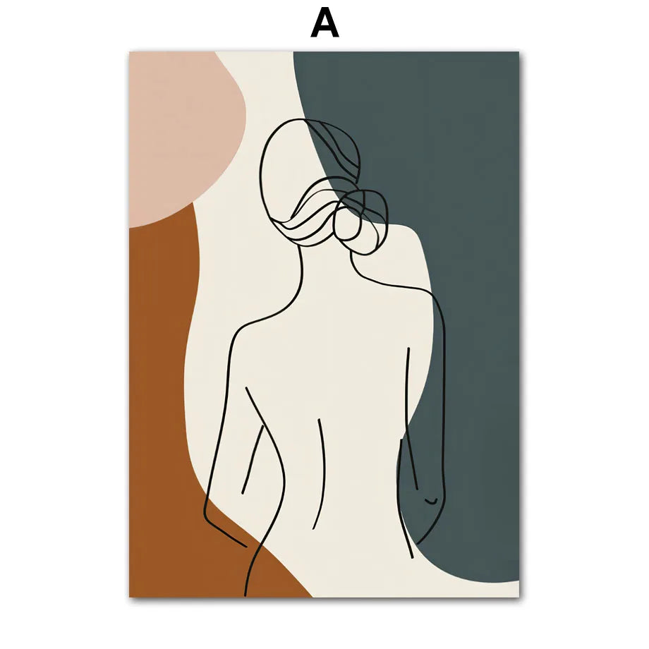 Boho Abstract Line Art Canvas Print | Beige Terracotta Wall Art