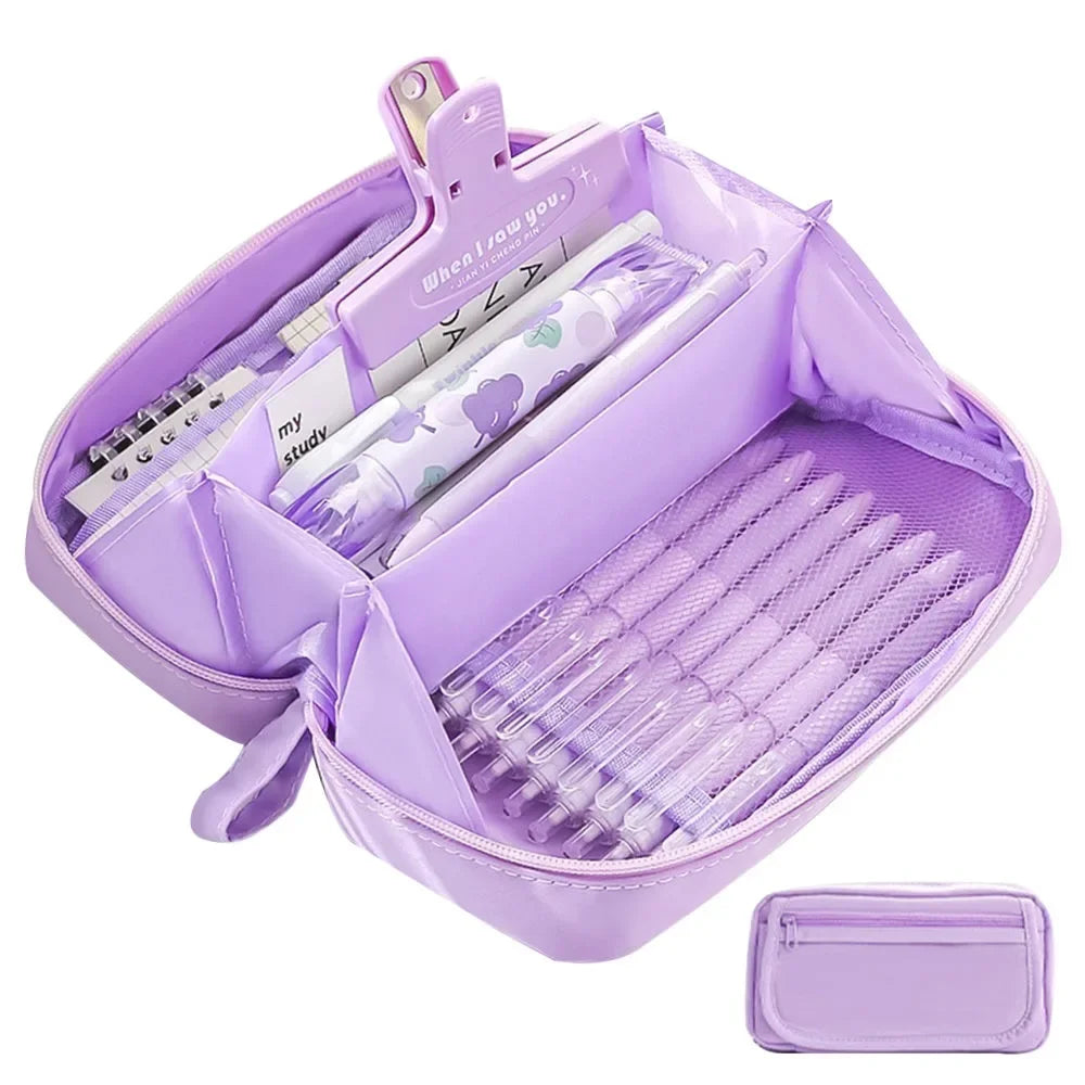Large Capacity Pencil Bags for Schoolgirls - High-Value Stationery Bag, Multifunctional Pencil Bag, Ideal for School Supplies Peaceful Pleasures Health and Wellness Purple