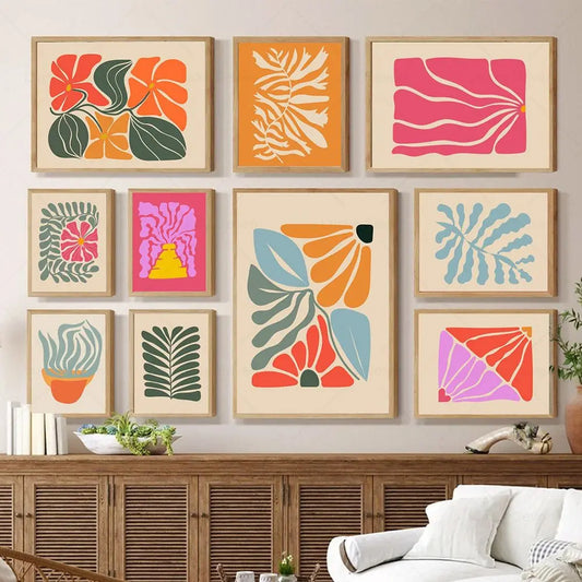 Retro Botanical Abstract Floral Canvas Wall Art Print | Unframed Canvas Wall Art Peaceful Pleasures Health and Wellness