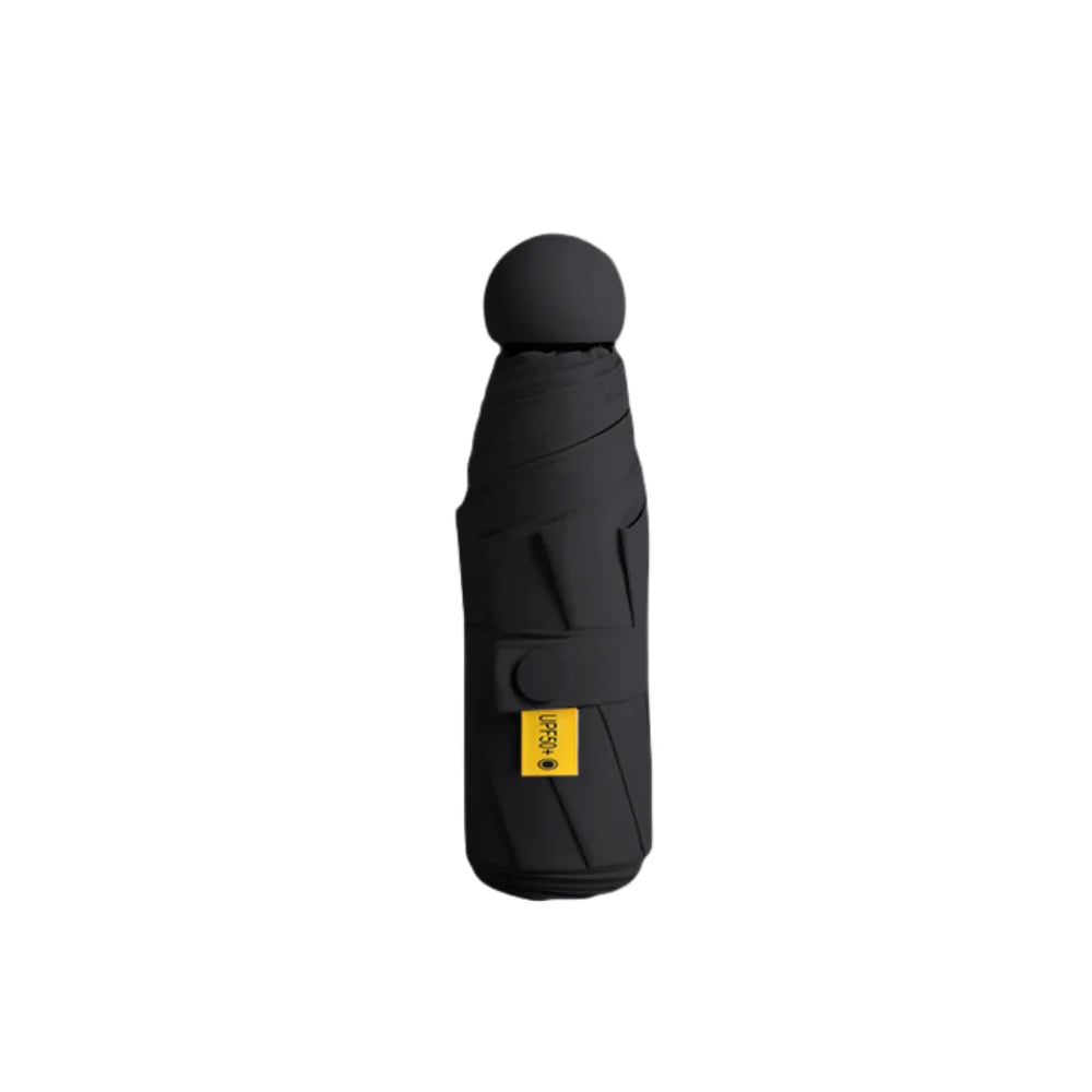 New Mini Capsule Folding Umbrella UPF50+ Vinyl Sun Rain Umbrella Dual Use Protection UV Sunshade Pocket Parasol for Outdoor Peaceful Pleasures Health and Wellness Black 8K iron
