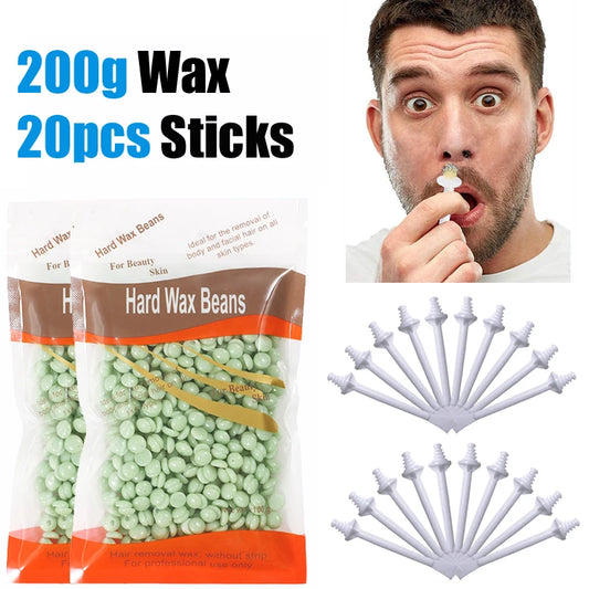 2026 Wax Beads Nose Wax Kit Portable Painless Men/Women Hair Removal Cleaning Waxing Beans Nose Wax Sticks Applicator Accessorie Peaceful Pleasures Health and Wellness 200gAloe-Stick20P