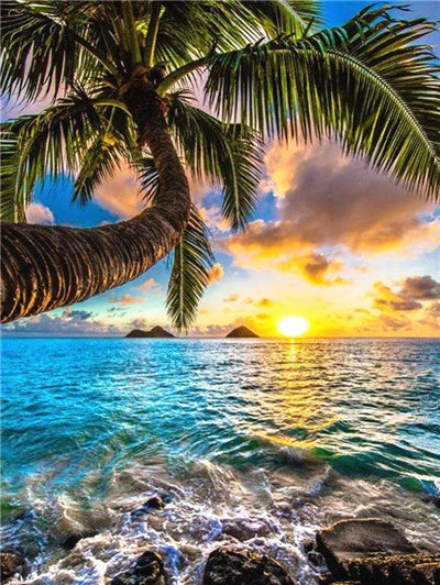 GATYZTORY Crystal Diamond Painting With Frame Sea Landscape Full Square Round Cross Stitch Mosaic Embroidery Wall Decors Gift Peaceful Pleasures Health and Wellness DZDP16255 50x70cm Unframed
