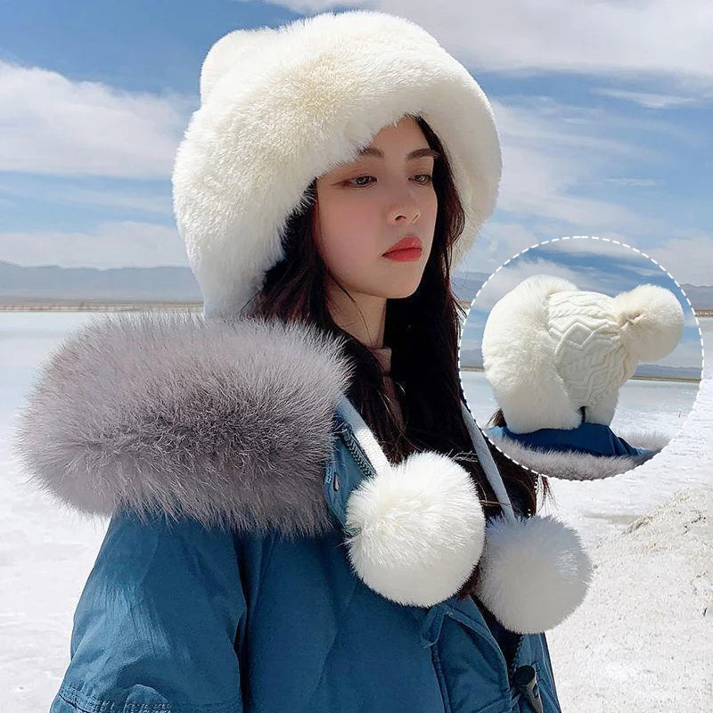 Women's Plush Ball Beanie | Winter Ear Protection Knit Hat