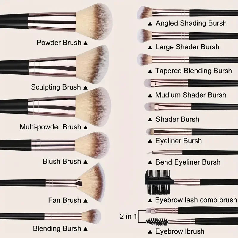 RUNTOIN Black Makeup Brush Set 3-20Pc | Kabuki Blending Brushes