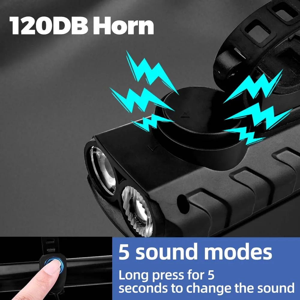 Solar USB-C Bike Front Light 300LM & 120dB Horn | MTB & Road