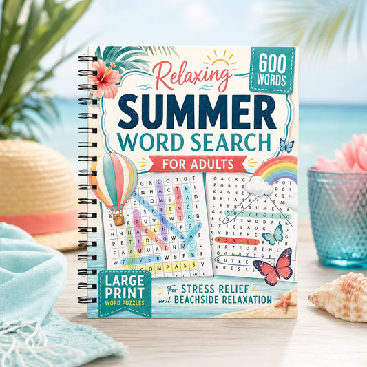 Summer Word Search Adults Large Print 600 Words Relaxing Puzzle Book Peaceful Pleasures Health and Wellness 1Pcs A5