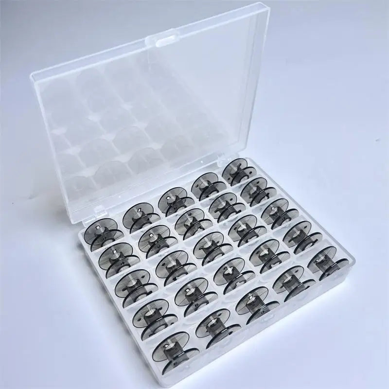 25Grids Transparent Plastic Bobbin Storage Box Sewing Thread Bobbin Case with Colorful Plastic Bobbins for Home Sewing Machines Peaceful Pleasures Health and Wellness with black bobbins
