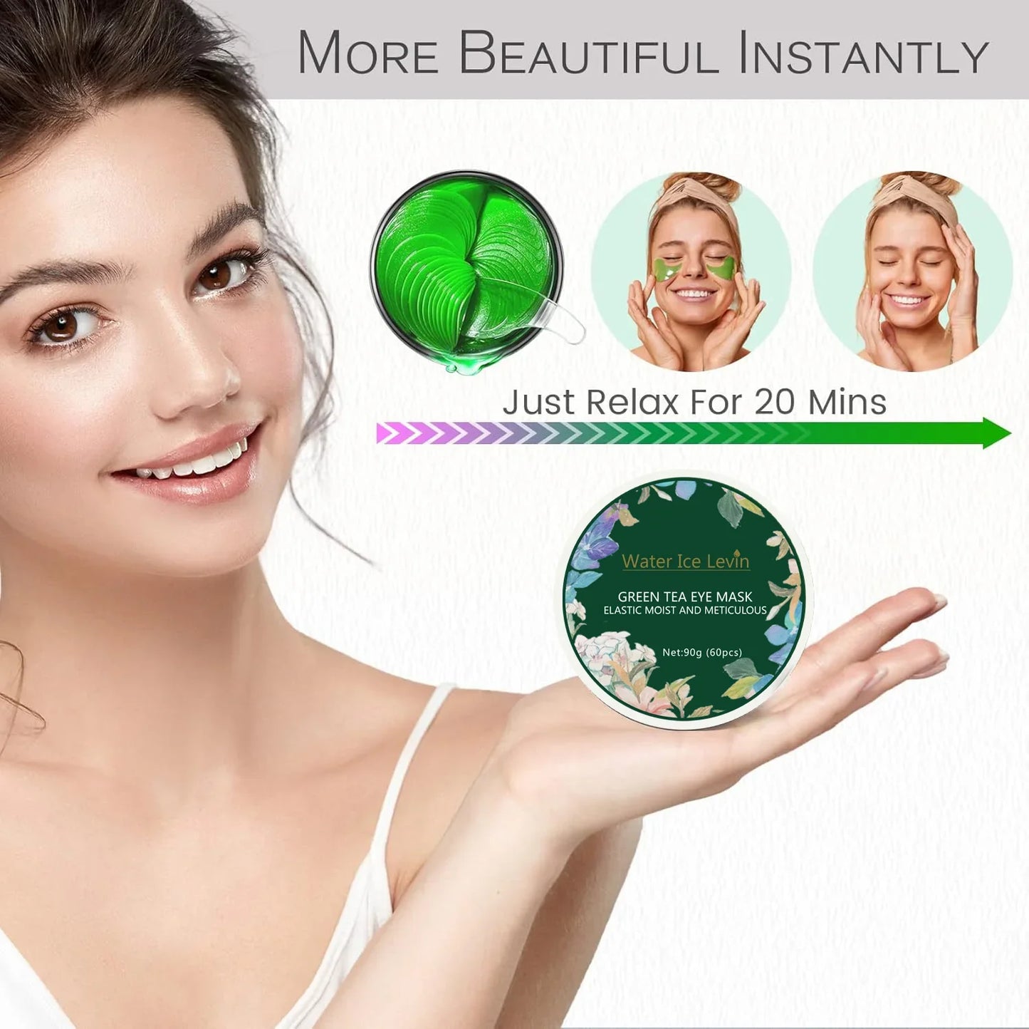 Collagen Eye Masks – Dark Circles & Puffiness, 60pc Green Tea