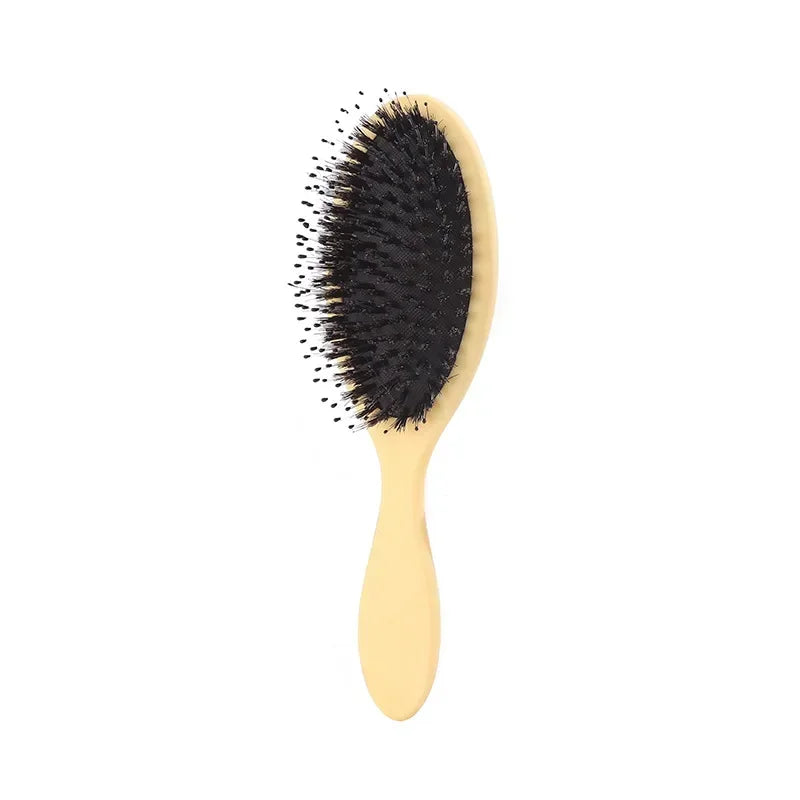 Matte Finish Boar Bristle Hair Brush Nylon Teeth Hair Extension Brush for Women Cushion Brush Hair Styling Smoothing Detangling Peaceful Pleasures Health and Wellness Yellow