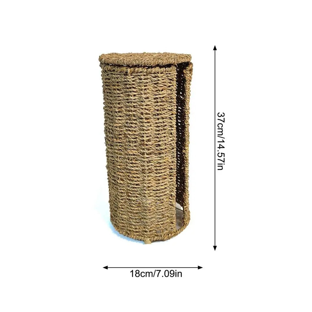 Handwoven Seagrass Toilet Paper Holder Basket with Lid
