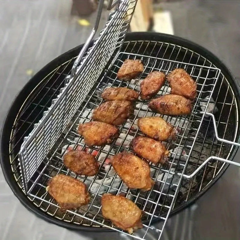 Large Folding BBQ Grill Basket with Removable Handle BBQ Grill Basket Peaceful Pleasures Health and Wellness