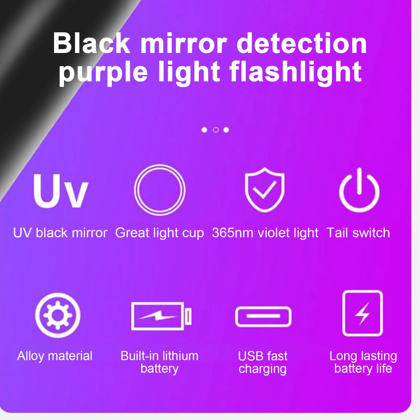 365nm UV Flashlight Pet Fungus Detection Lamp Portable Rechargeable UV Detection Light for Coin Identification Fluorescent Peaceful Pleasures Health and Wellness