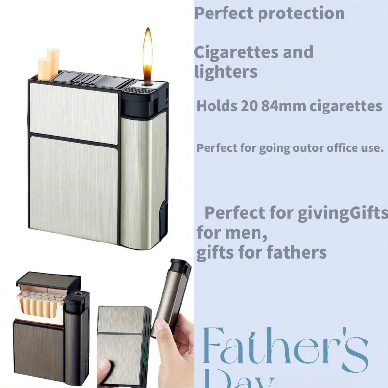 20PCS Capacity Metal Cigarette Case for 84mm Size with Lighter Case, Creative Cigarette Box Case Anti Pressure Moisture-proof Peaceful Pleasures Health and Wellness