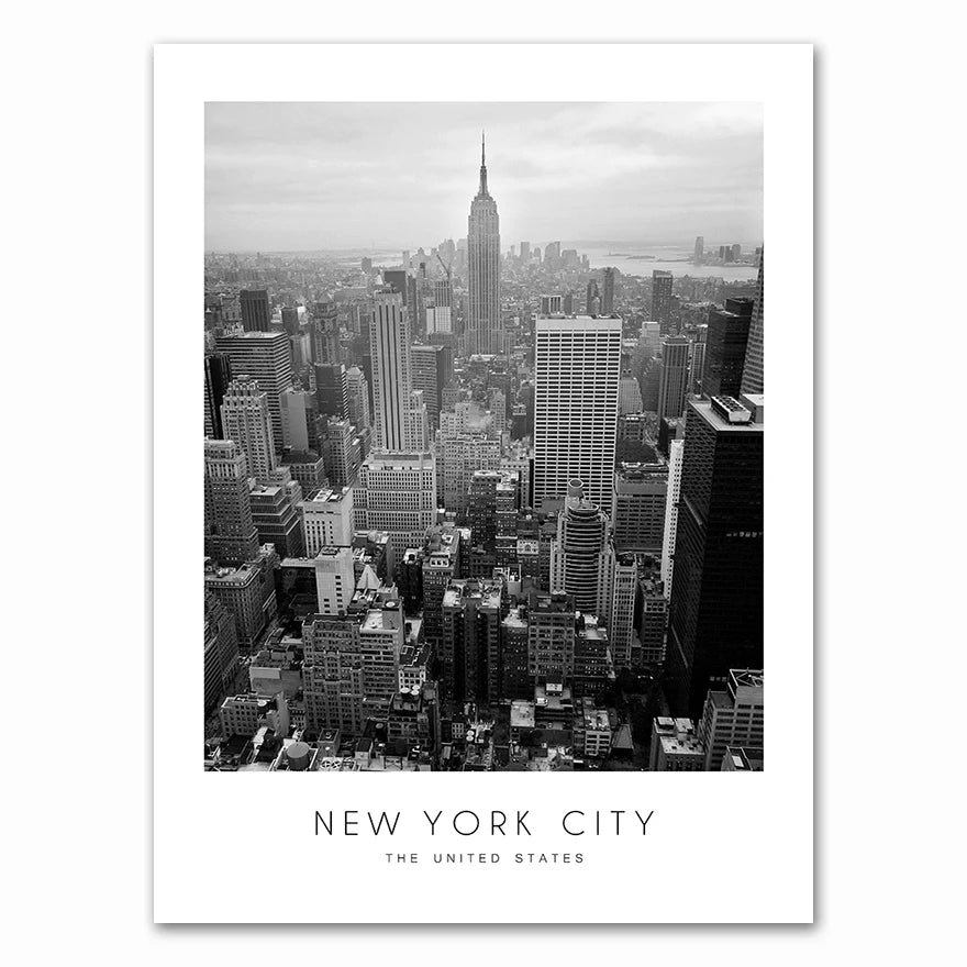 Modern New York London Paris City Wall art Landscape Posters and Prints Black And White Pictures for Living Room Home Decor Peaceful Pleasures Health and Wellness 0457-01 40x50cm