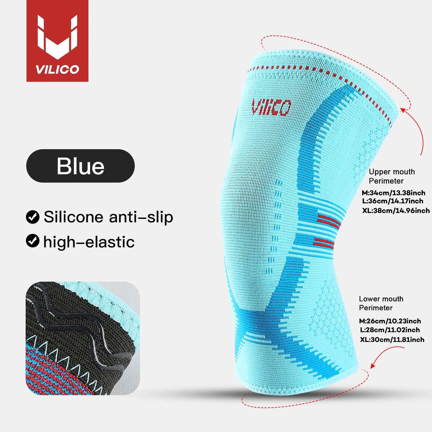 1 Pcs Compression Knee Support Sleeve Elastic Breathable Knee Pads Brace Springs Gym Sports Protector Basketball Volleyball Run Peaceful Pleasures Health and Wellness blue XL
