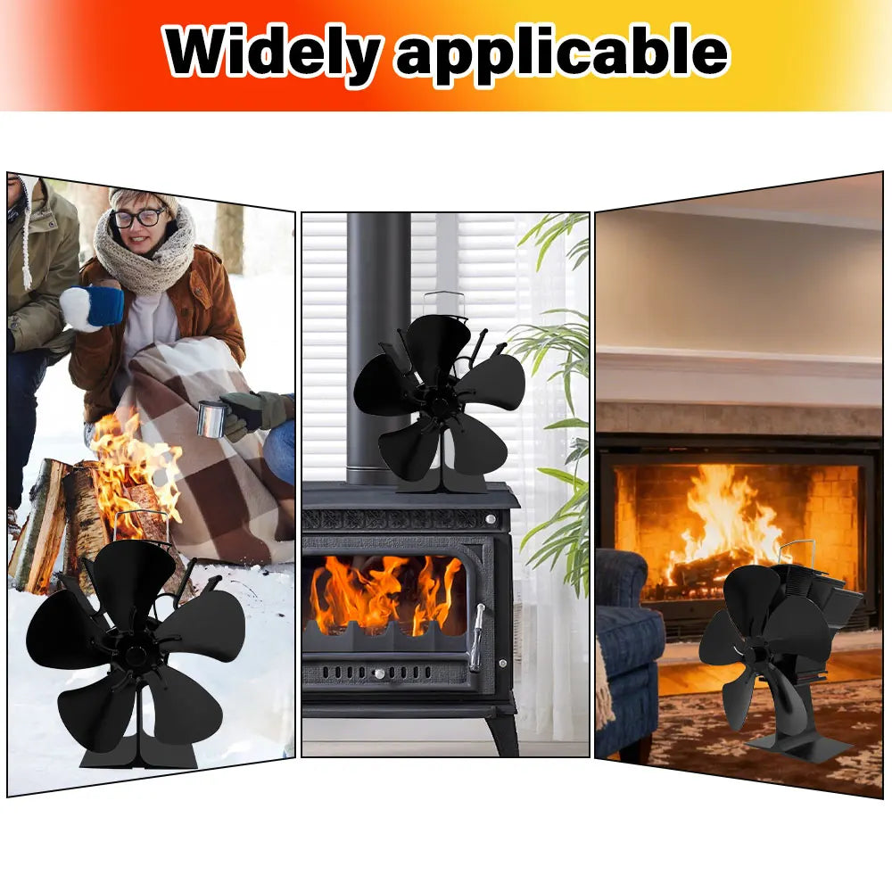 Black Fireplace 5 Blades Heat Powered Stove Fan Log Wood Burner Ecofan Quiet Home Fireplace Fan Efficient Heat Distribution Peaceful Pleasures Health and Wellness