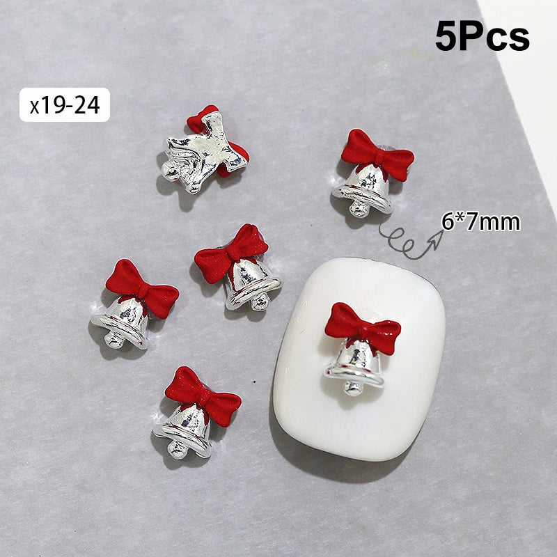 5Pcs Christmas Alloy Nail Accessories Mini Colored Bow Bell Rhinestones Jewelry Nail Art Charms Decorations 3D Flat Back Parts Peaceful Pleasures Health and Wellness x19 24