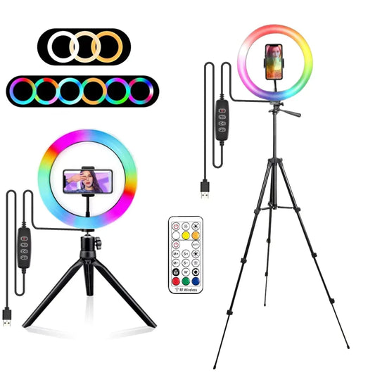 VeFly 10" RGB Ring Light with Remote & Tripod | YouTube & Photo RGB Ring Light Oasis Select