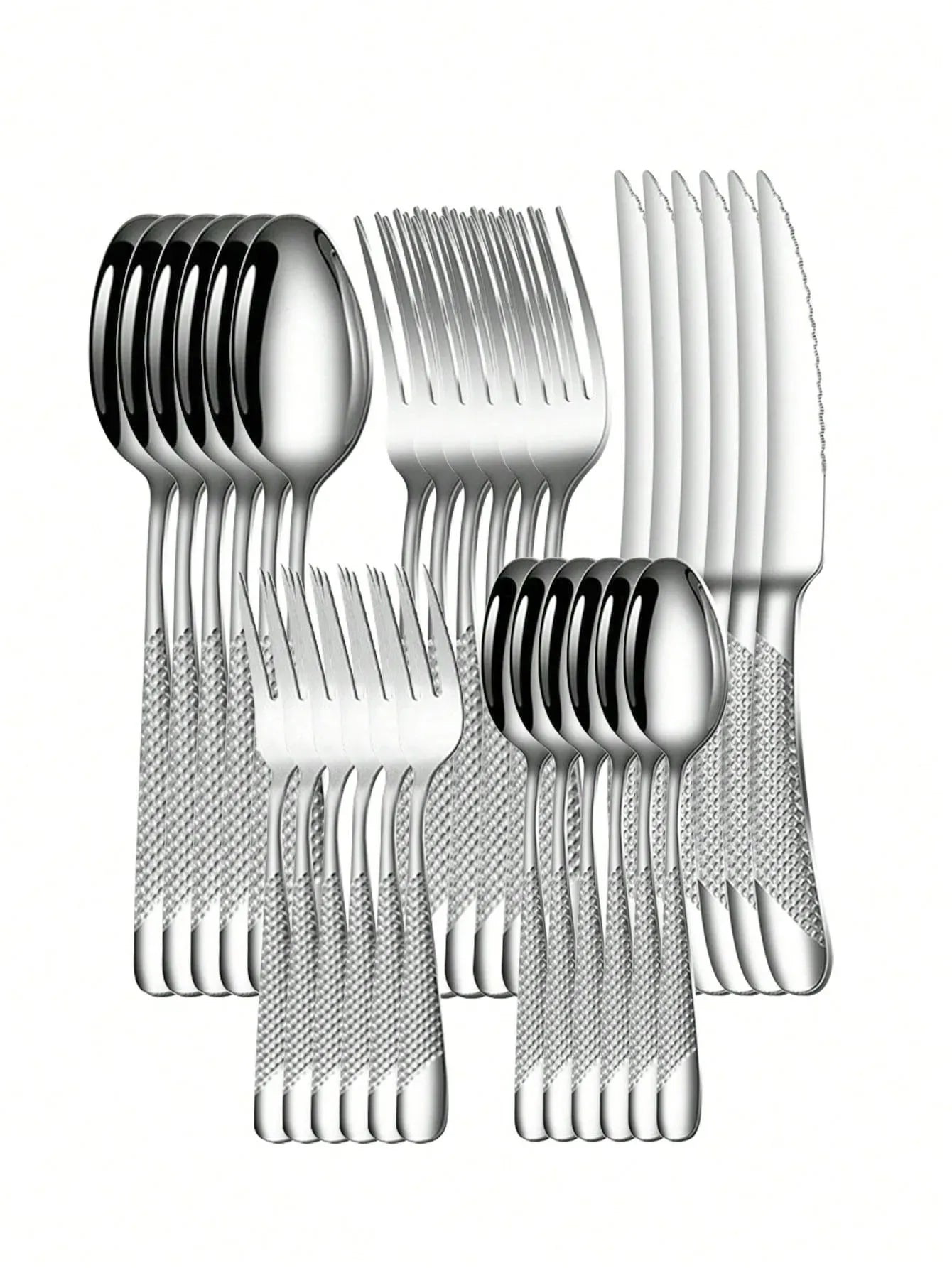 24-Piece Star Diamond Stainless Steel Cutlery Set – Knife, Fork & Spoon Set, Serves 6, Dishwasher Safe