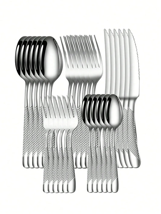 24-Piece Star Diamond Stainless Steel Cutlery Set – Knife, Fork & Spoon Set, Serves 6, Dishwasher Safe Peaceful Pleasures Health and Wellness