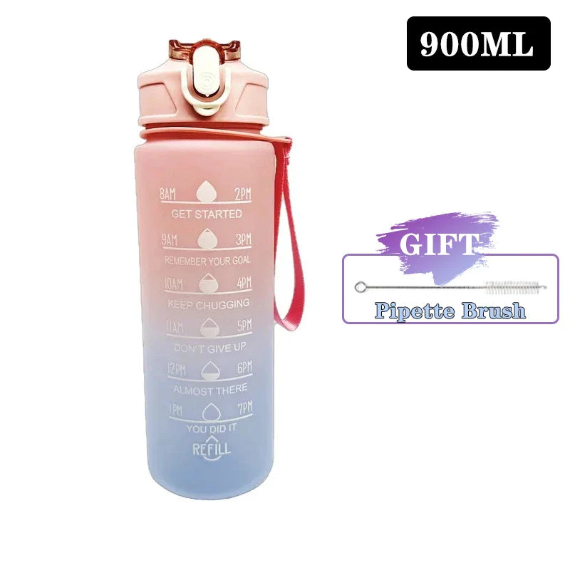 900ml BPA-Free Gradient Sports Water Bottle with Straw & Time Scale