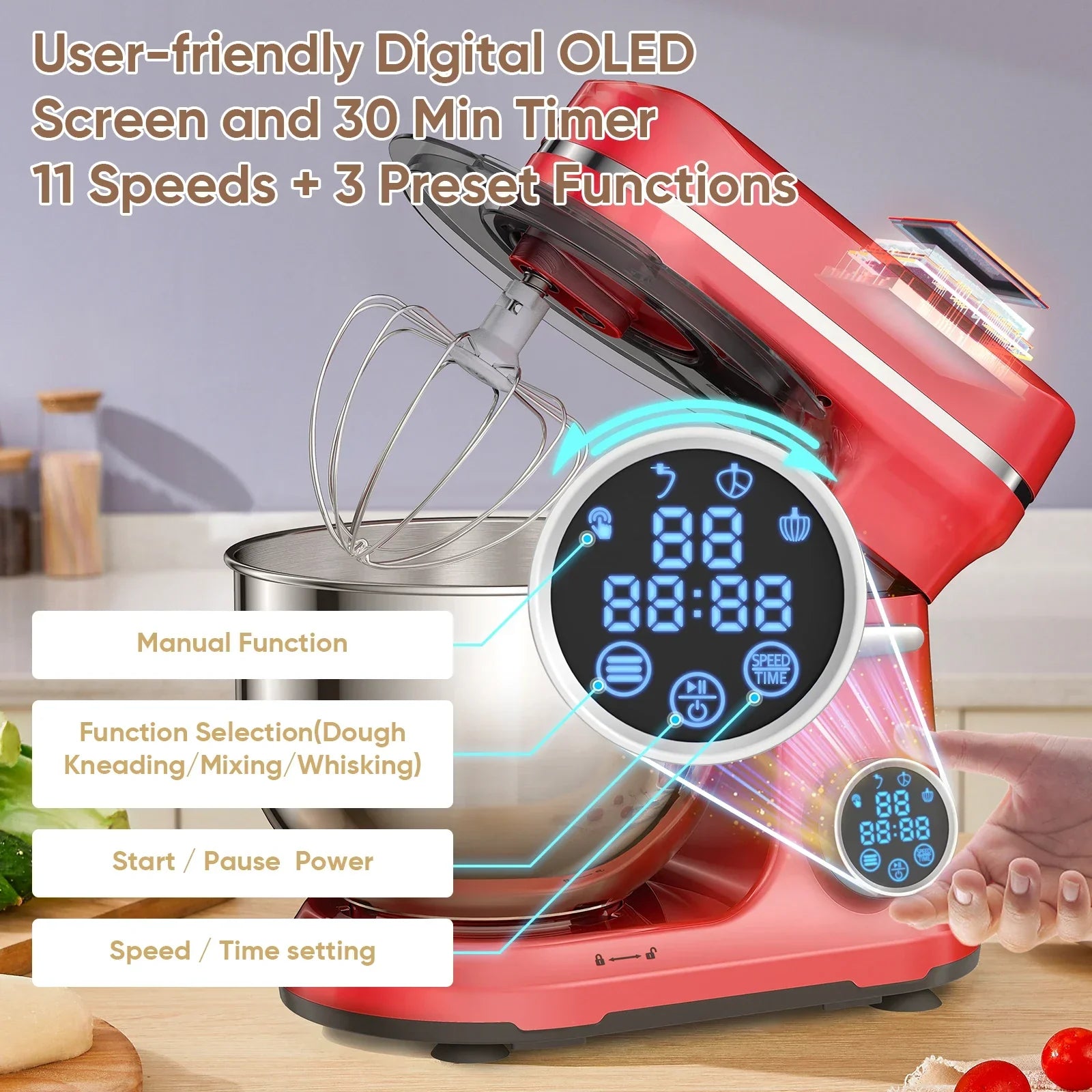 BioloMix 1200W Stand Mixer – 11-Speed, OLED Touch, Tilt-Head, 5L Stand Mixer BioloMix