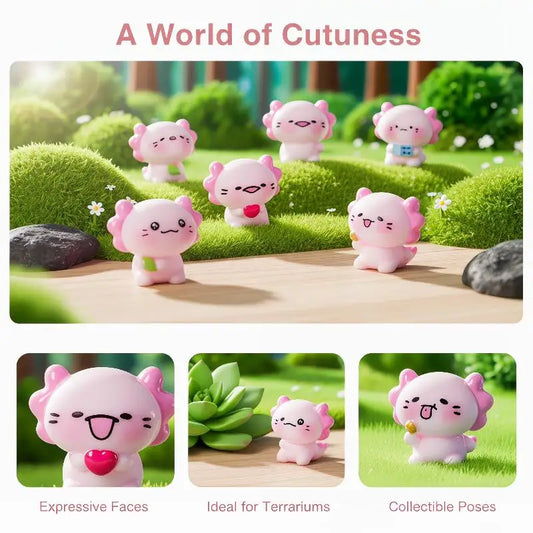 6pcs Resin Axolotl Miniature Figures – Micro Garden Ornaments Miniature Figurines Peaceful Pleasures Health and Wellness