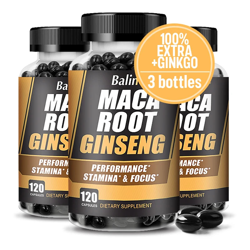 Balincer Men's Health Maca Root Ginseng Extract - Energy Supplement - For Endurance, Strength, Muscle Supplement Peaceful Pleasures Health and Wellness 120 count-3 bottle
