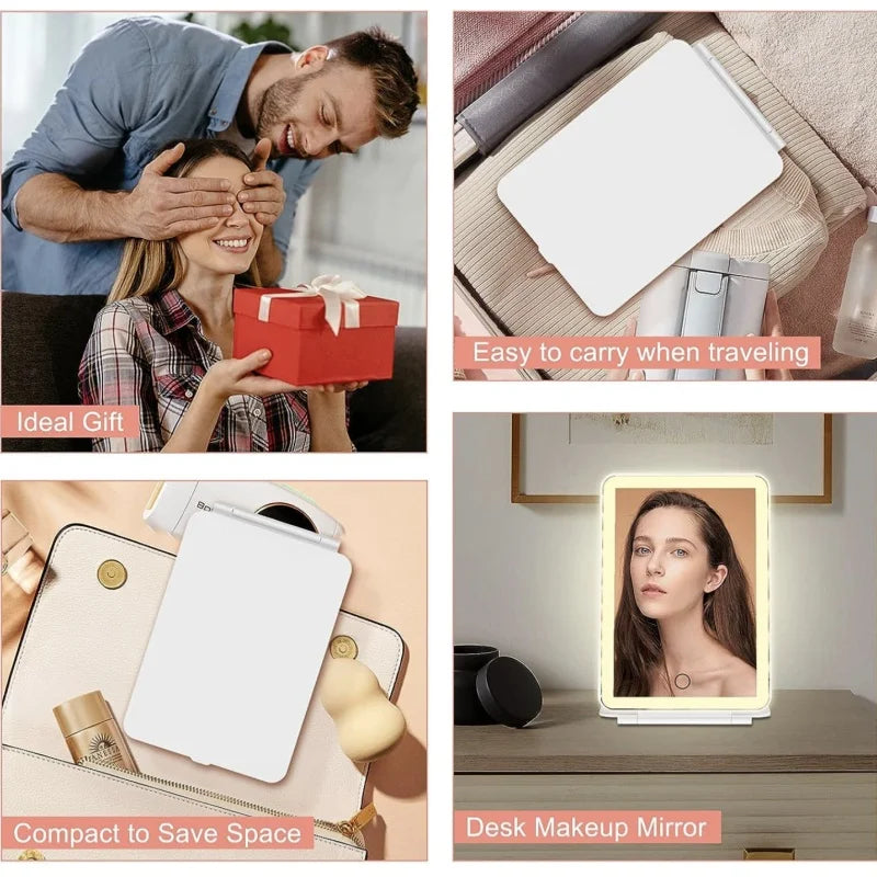 Rechargeable travel makeup mirror, portable lighted beauty mirror, 3 color lighting, dimmable touch screen, makeup vanity mirror Peaceful Pleasures Health and Wellness