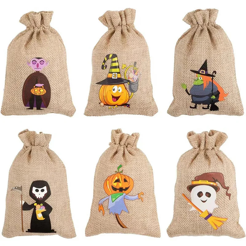 6/12PCS Christmas Linen Drawstring Bags Candy Biscuits Pouchs Burlap Bracelet Jewelry Storage Bags Gift Packaging Bags Peaceful Pleasures Health and Wellness Halloween 6PC 10x14cm