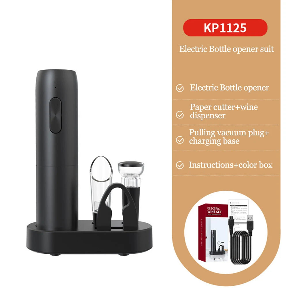 Electric Wine Bottle Opener Automatic Red Wine Corkscrew with Charging Base or Battery Powered Wine Tools Kitchen Products Peaceful Pleasures Health and Wellness