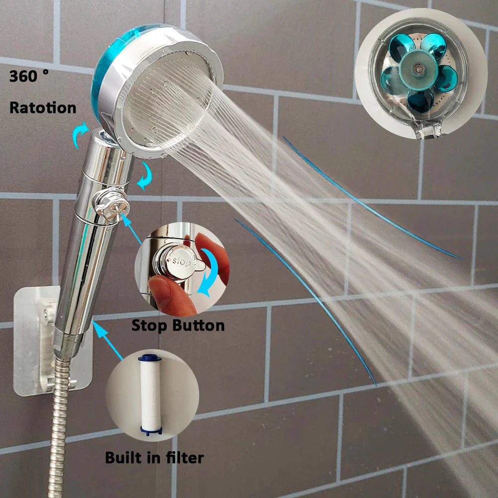 High-Pressure Turbo Shower Head | Filter & Water-Saving Button