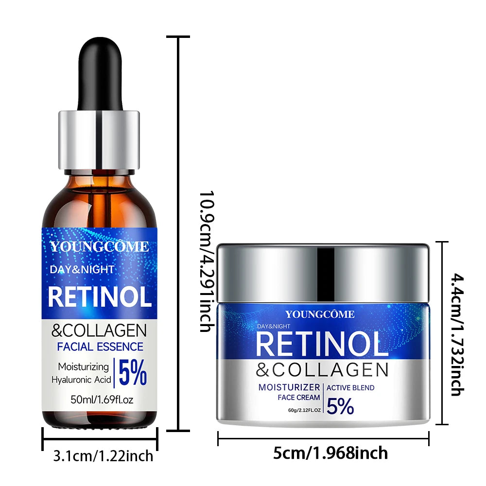 Retinol Cream Serum Combo Set Locks In Moisture Repairs Skin Smoothes Wrinkles Increases Elasticity For Younger Healthier Skin Peaceful Pleasures Health and Wellness 50ml-60g