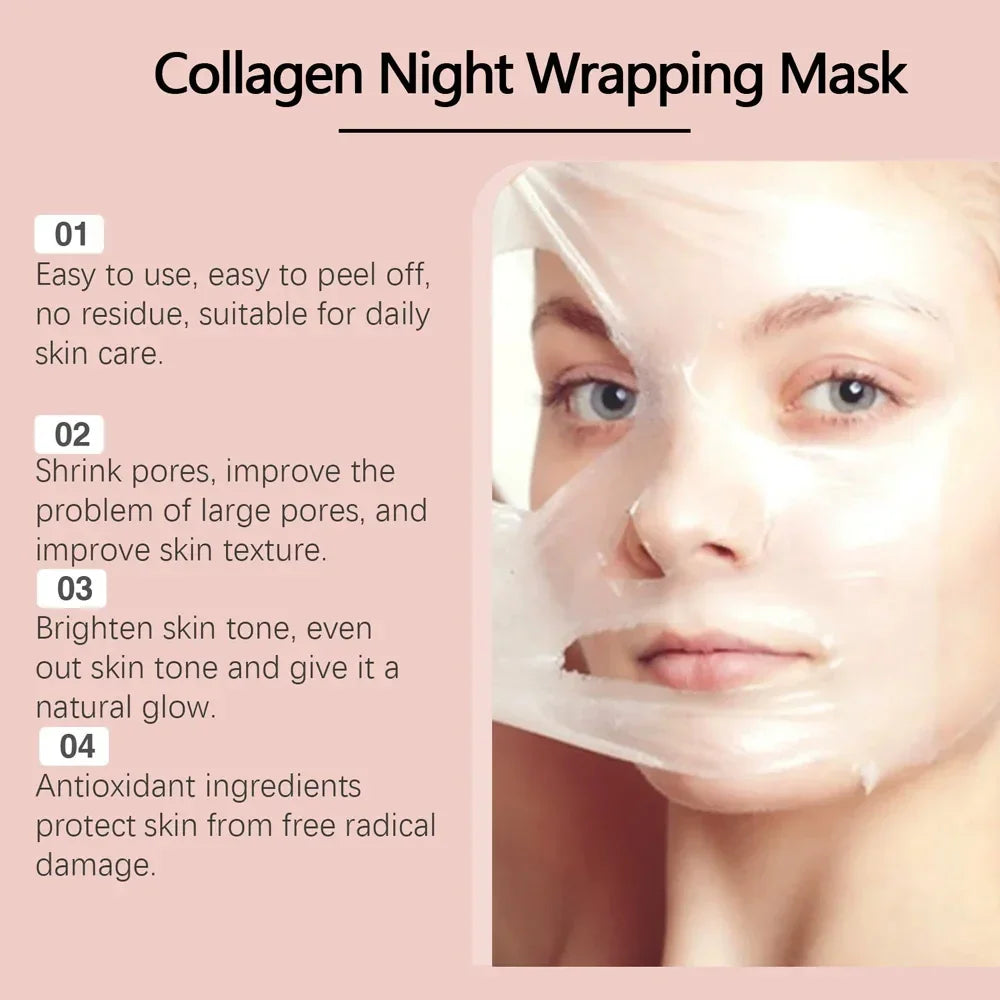 Collagen Overnight Wrapping Peel Off Facial Mask Set Korean Collagen Night Wrapping Mask Deeply Hydrates Night Care Mask Cream Peaceful Pleasures Health and Wellness
