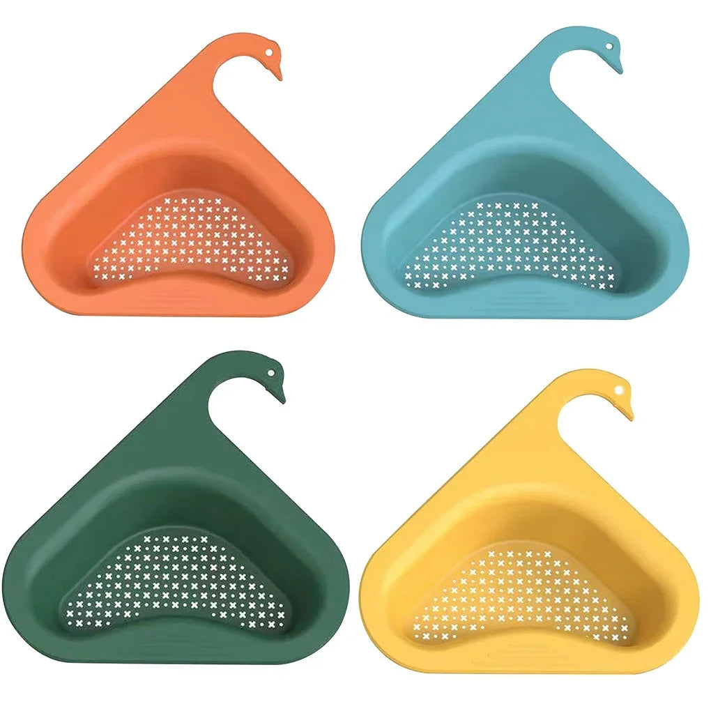 Kitchen Sink Drain Strainer Basket Leftover Garbage Filter Swan Shape Hanging Vegetable Washing Drainer Triangular Storage Rack Peaceful Pleasures Health and Wellness