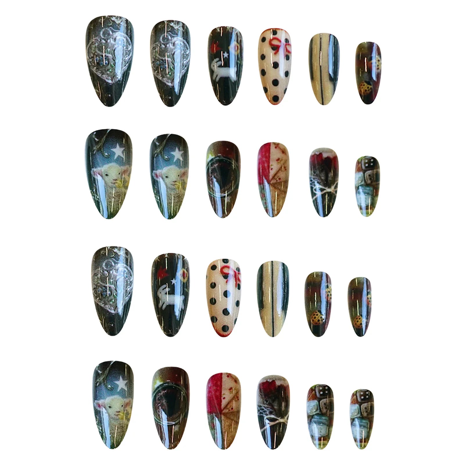 24pcs Retro Style Fake Nails Romantic Date False Nails Cute Sheep Rose Printed Press On Nails For Women Girls Party Wedding Gift Peaceful Pleasures Health and Wellness