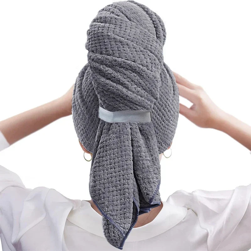 Microfiber Quick-Dry Hair Towel Wrap Cap with Elastic Band