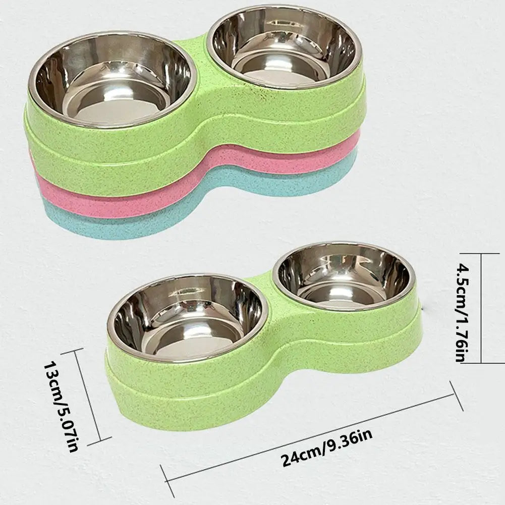Colorful Wheat Straw Base Stainless Steel Pet Tableware Healthy Safe Double Bowl Feeding Set Liner Cat Dog Drinking Feeding Bowl Peaceful Pleasures Health and Wellness