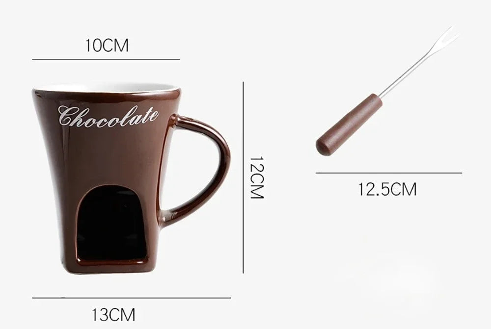 Personal Mini Ceramic Fondue Pot Mug Set – Chocolate & Cheese