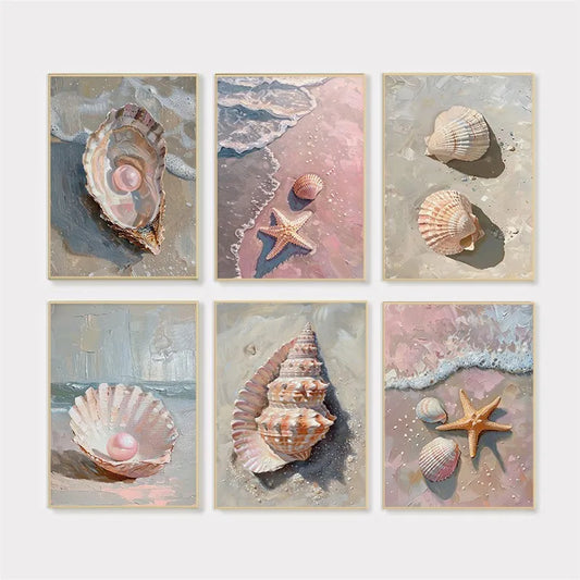 Pink Seashell Starfish Beach Canvas Wall Art | Coastal Decor Canvas Wall Art Print Peaceful Pleasures Health and Wellness